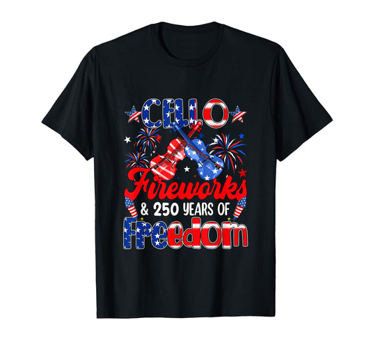 Cello Fireworks And 250Th Freedom T-Shirt - Custom Art Print for Adults - T-Shirt, Sweatshirt, Hoodie