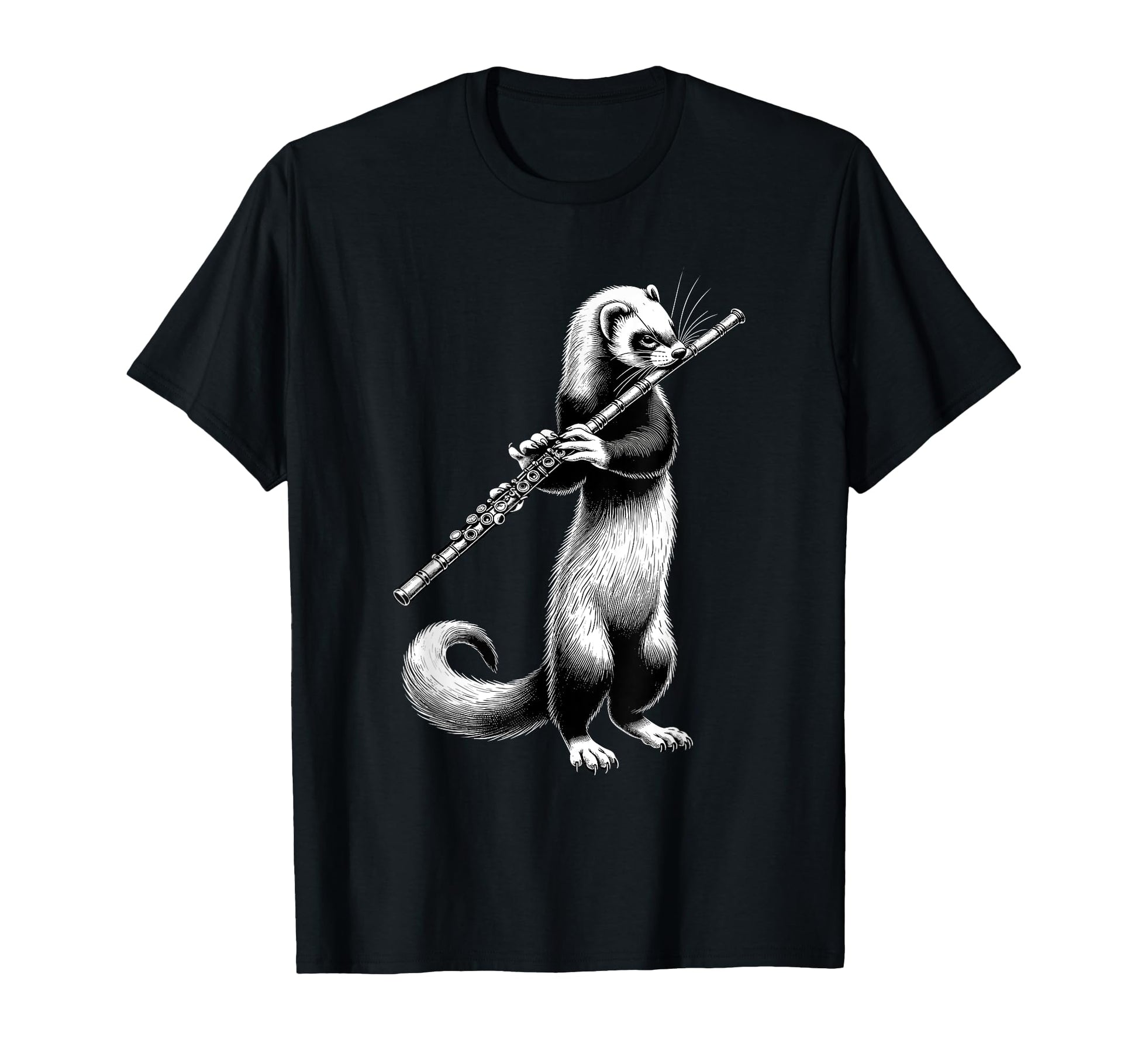 Ferret Playing Flute Flutist Player T-Shirt - Novelty Apparel for Adults - T-Shirt, Sweatshirt, Hoodie