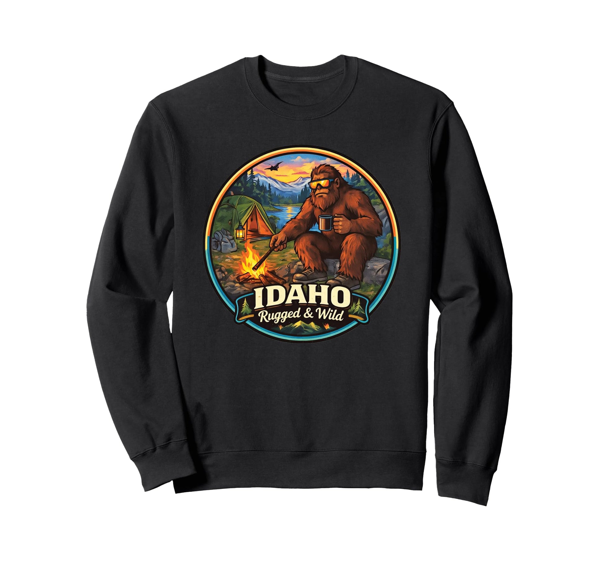 Idaho Rugged Wild Bigfoot Camping Sweatshirt - Aesthetic Graphic Unisex - T-Shirt, Sweatshirt, Hoodie