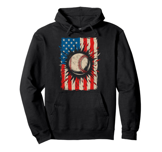 Baseball Us Flag Baseball Lover Dad Hoodie - Streetwear Style Unisex - T-Shirt, Sweatshirt, Hoodie