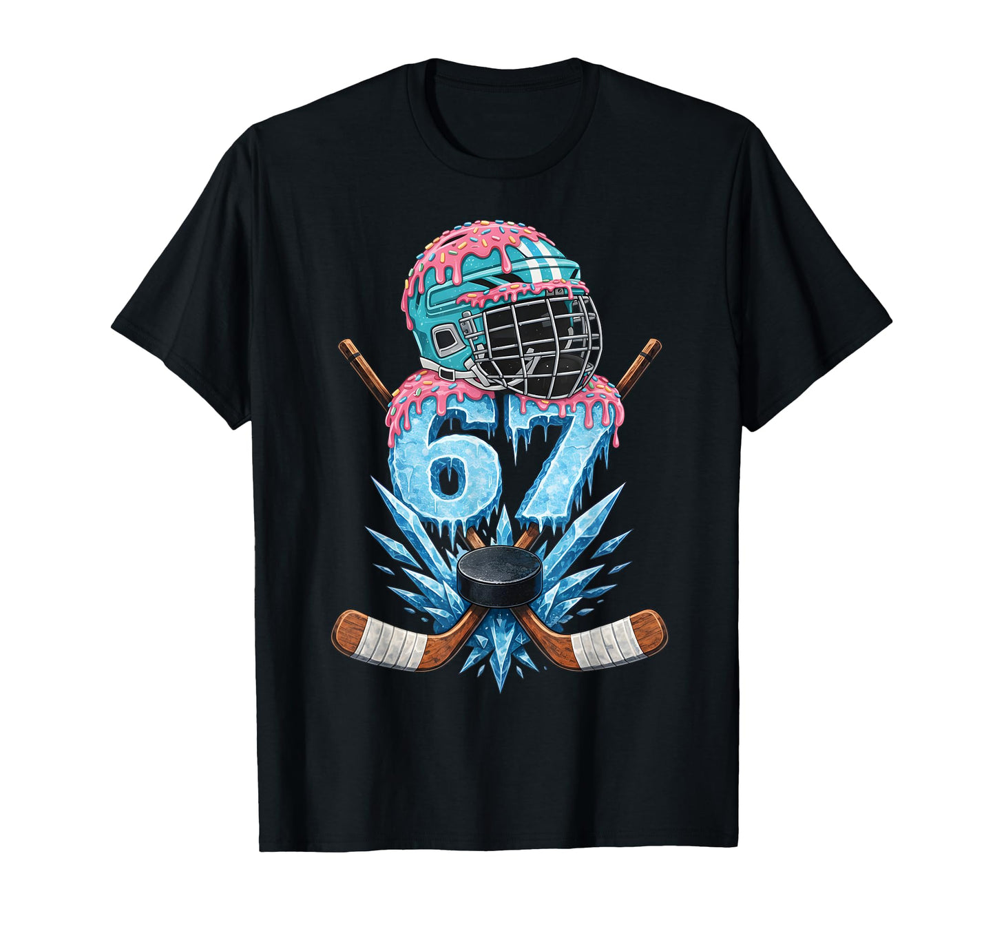 Frosted 67 Hockey Player Drip Number T-Shirt - Unique Graphic Men Women - T-Shirt, Sweatshirt, Hoodie