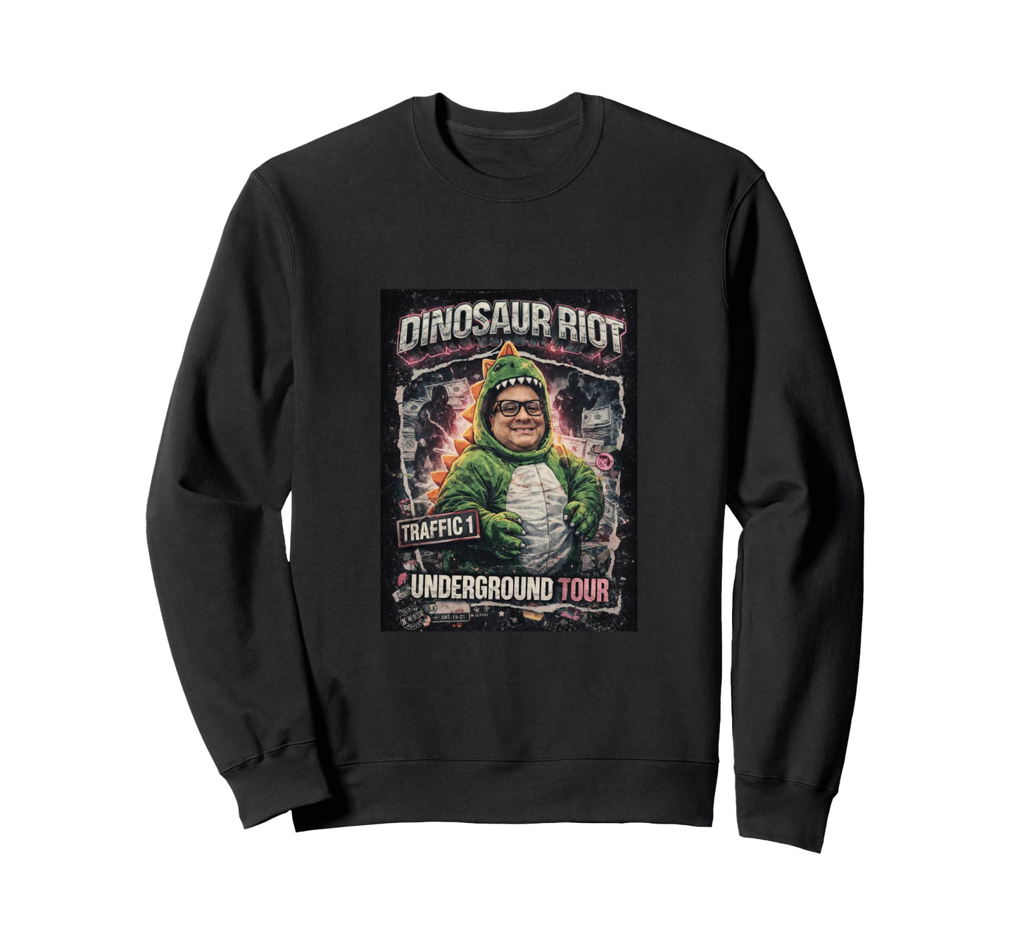 Traffic1 Pop Punk Dinosaur Riot Sweatshirt - Custom Art Print Men Women - T-Shirt, Sweatshirt, Hoodie