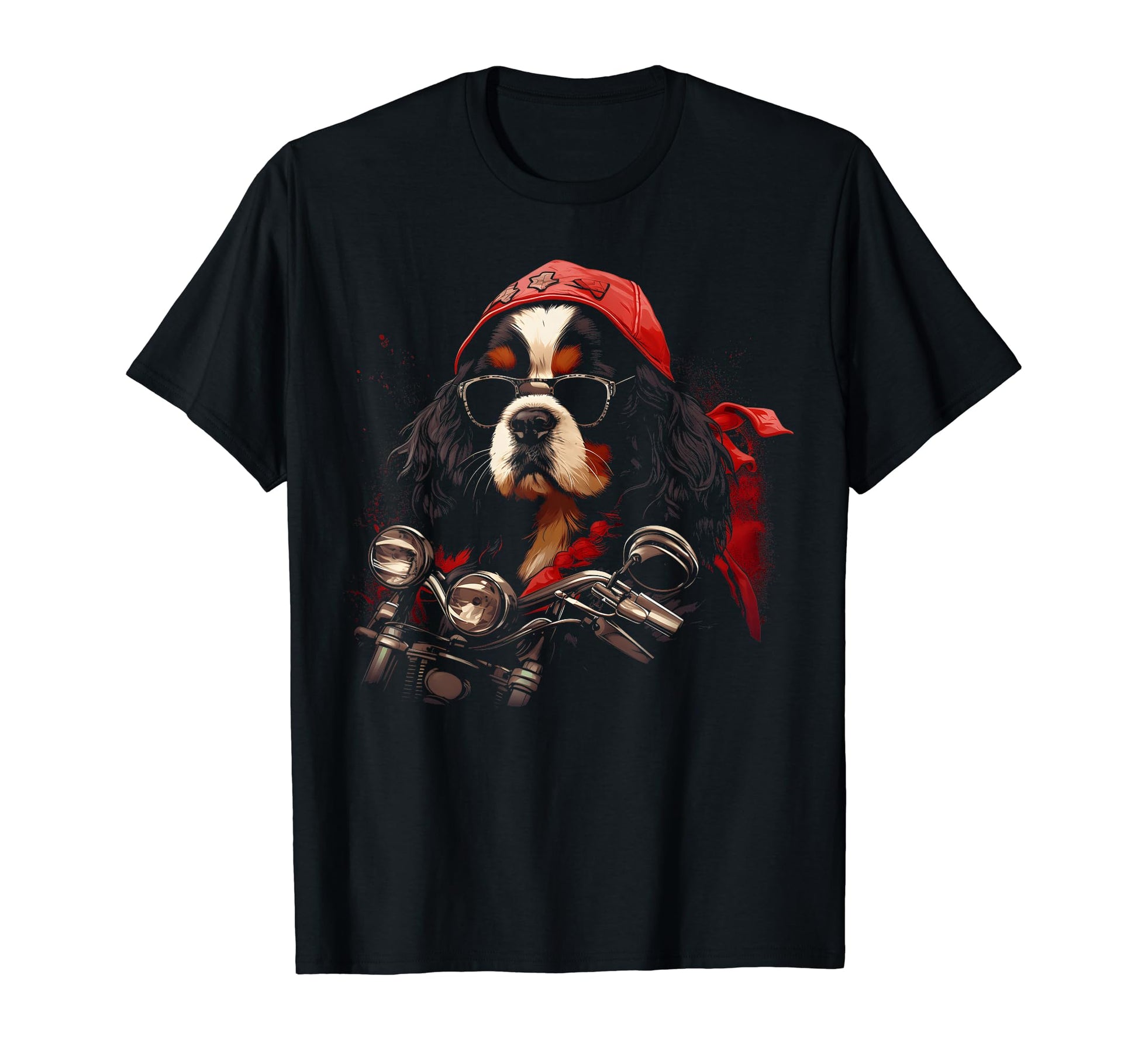 Motorcycle Dad Biker Cavalier King T-Shirt - Custom Art Print for Adults - T-Shirt, Sweatshirt, Hoodie