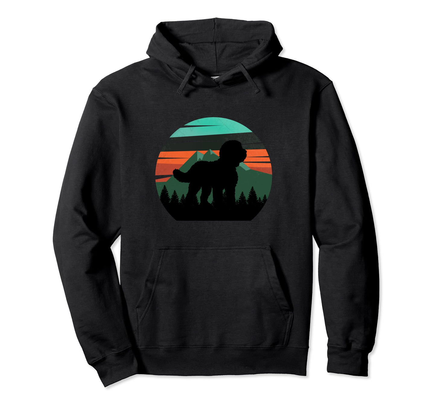 Sheepadoodle Dog Mountains Distressed Hoodie - Trendy Graphic for Adults - T-Shirt, Sweatshirt, Hoodie