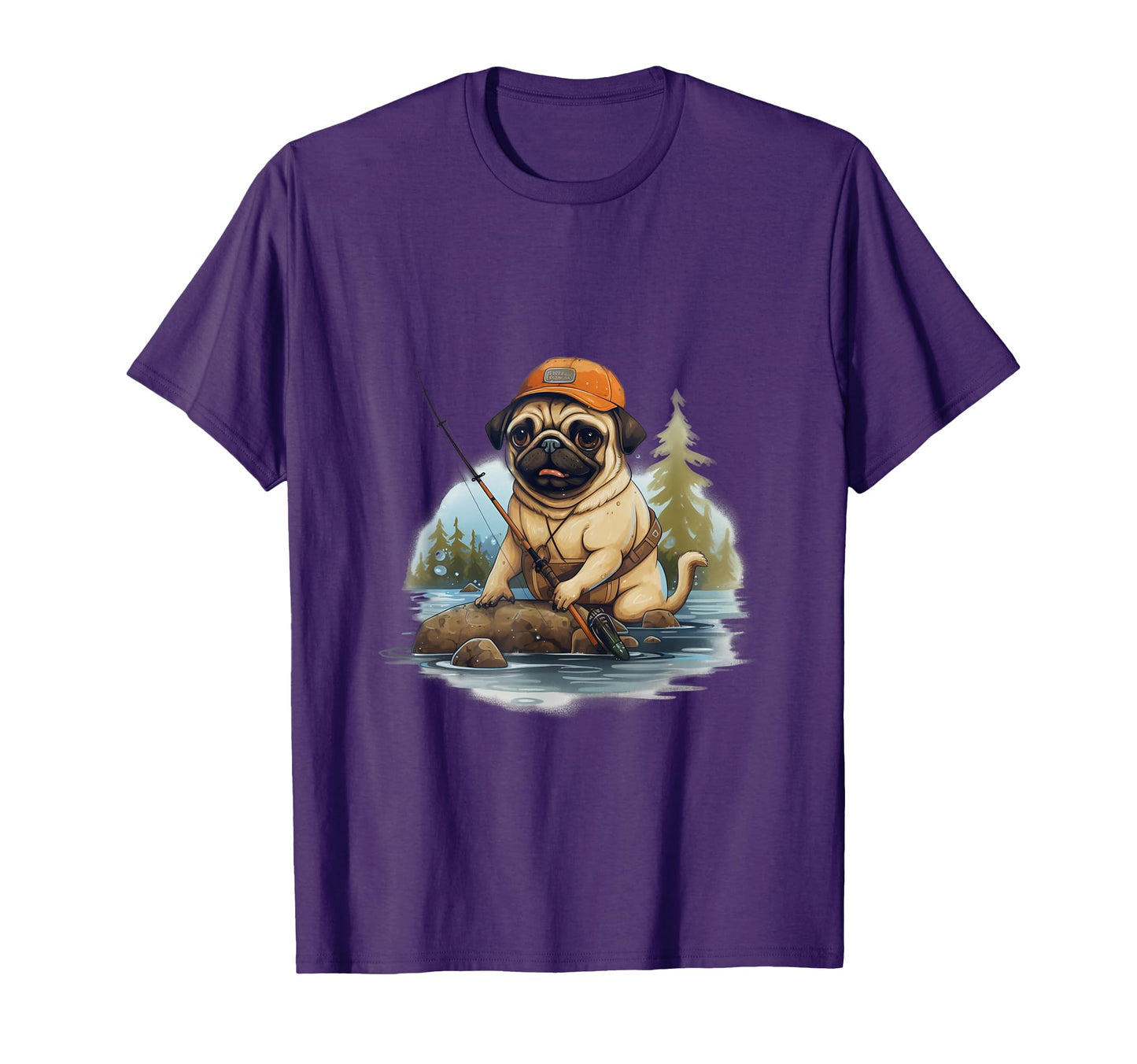 Reel Pug Dad Fishing Funny Pug Fishing T-Shirt - Custom Art Print Unisex - T-Shirt, Sweatshirt, Hoodie