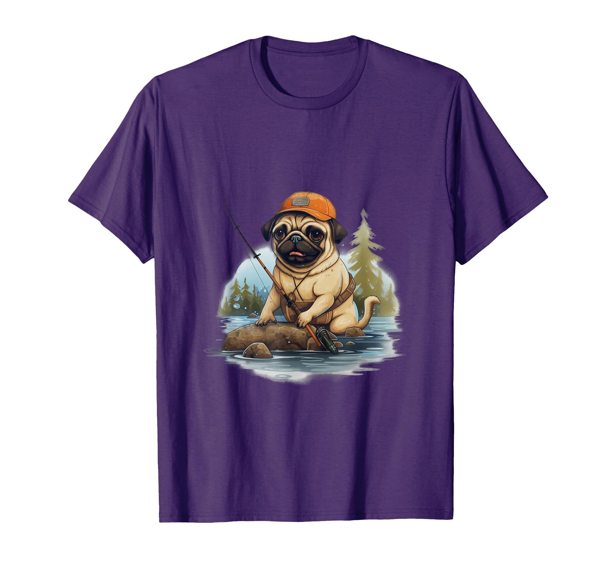 Reel Pug Dad Fishing Funny Pug Fishing T-Shirt - Custom Art Print Unisex - T-Shirt, Sweatshirt, Hoodie