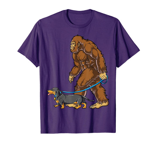 Bigfoot Dachshund Dog Walk Funny T-Shirt - Unique Graphic Men Women - T-Shirt, Sweatshirt, Hoodie