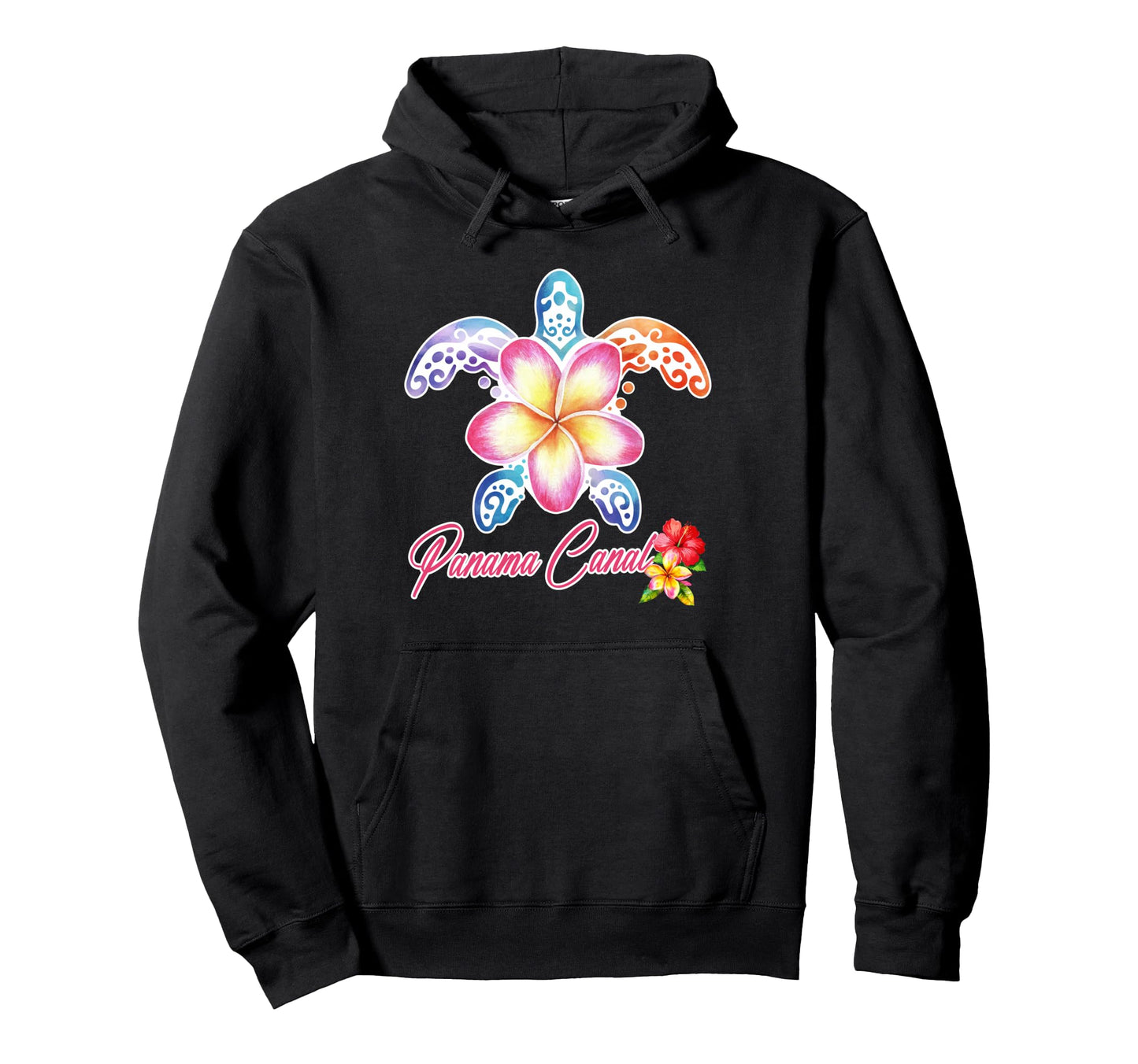 Panama Canal Sea Turtle Plumeria Hoodie - Minimalist Print for Adults - T-Shirt, Sweatshirt, Hoodie