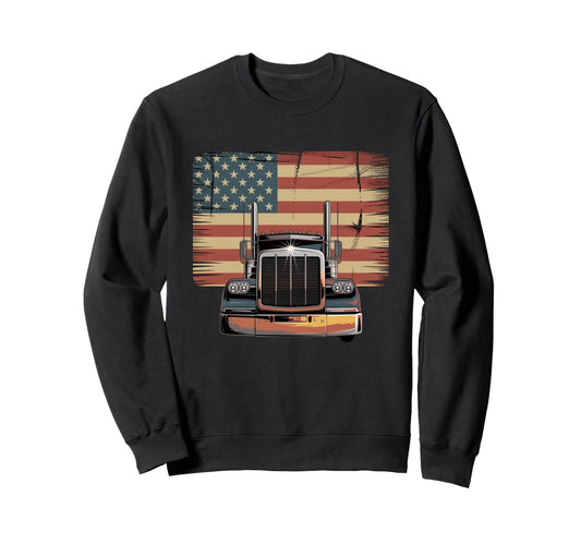 American Flag Trucker Dad Big Rig Sweatshirt - Custom Art Print for Adults - T-Shirt, Sweatshirt, Hoodie