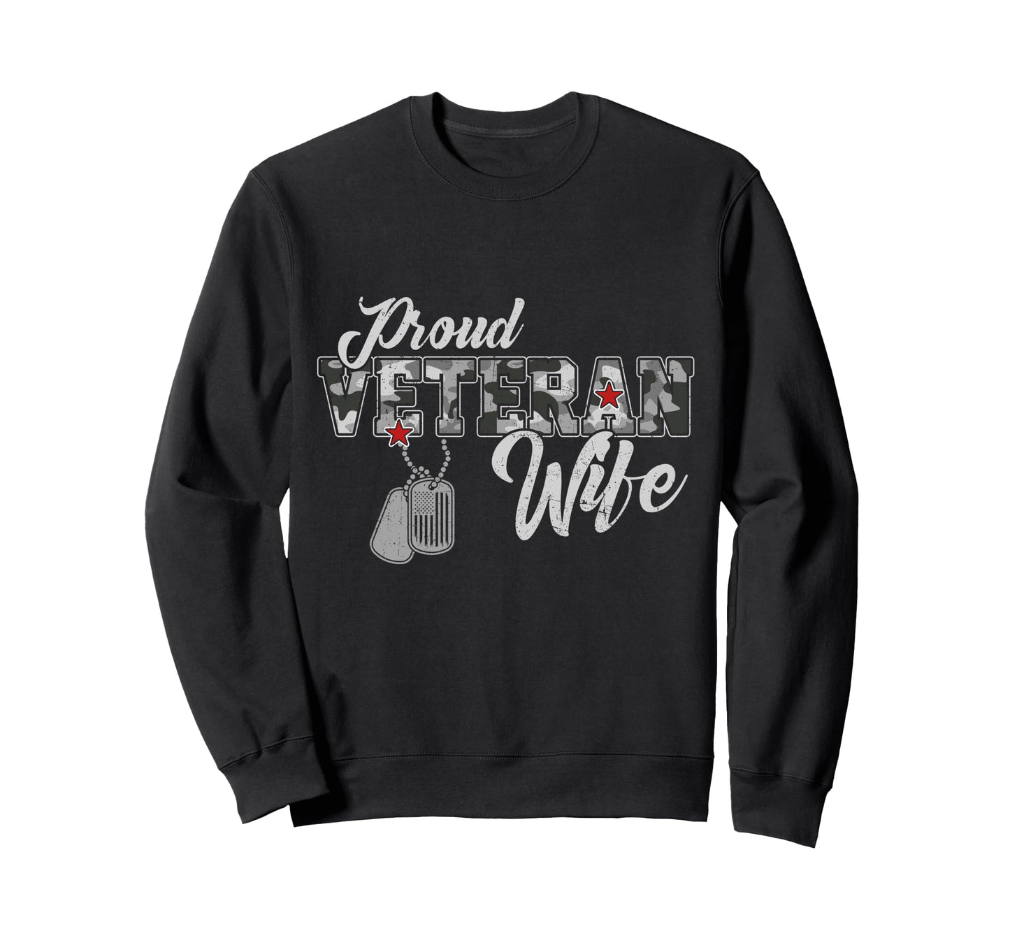 Proud Veteran Wife Camouflage Flag Sweatshirt - Aesthetic Graphic Unisex - T-Shirt, Sweatshirt, Hoodie