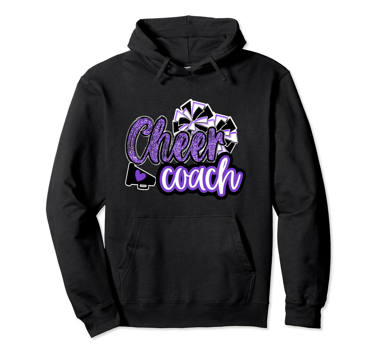 Cheer Coach Megaphone Purple Leopard Hoodie - Graphic Print Men Women - T-Shirt, Sweatshirt, Hoodie