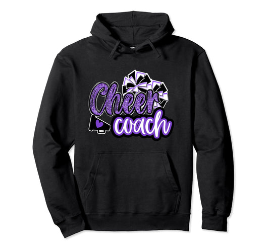 Cheer Coach Megaphone Purple Leopard Hoodie - Graphic Print Men Women - T-Shirt, Sweatshirt, Hoodie
