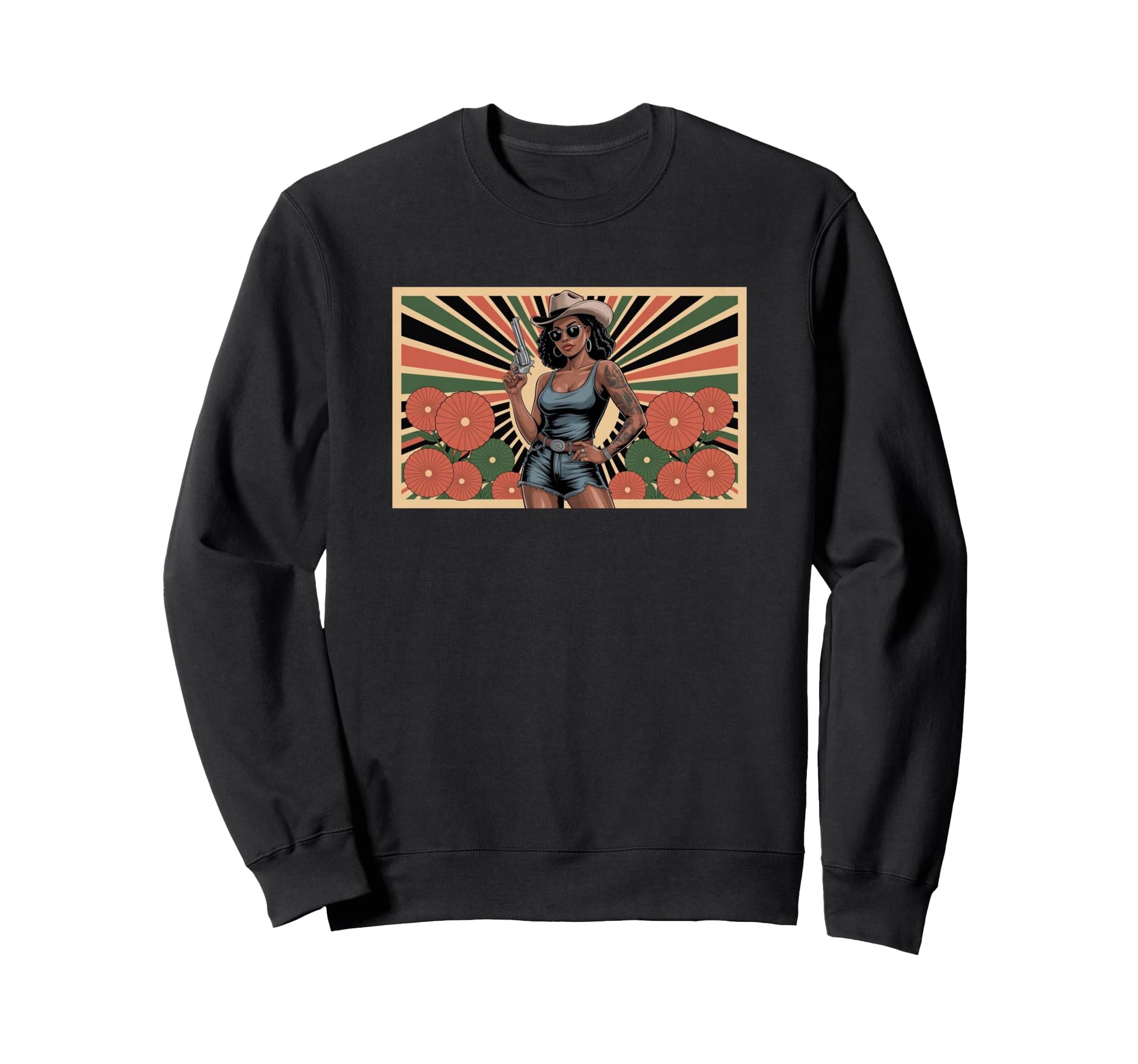 Confident Black Cowgirl Pop Art Sweatshirt - Custom Art Print for Adults - T-Shirt, Sweatshirt, Hoodie