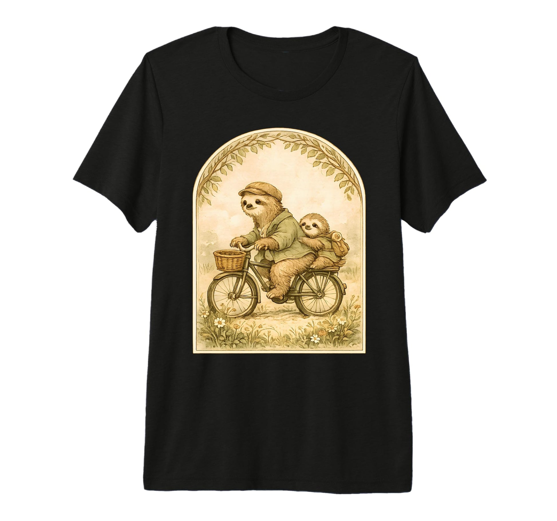 Sloths Father Son Pastoral Cycling Scene T-Shirt - Graphic Print Unisex - T-Shirt, Sweatshirt, Hoodie