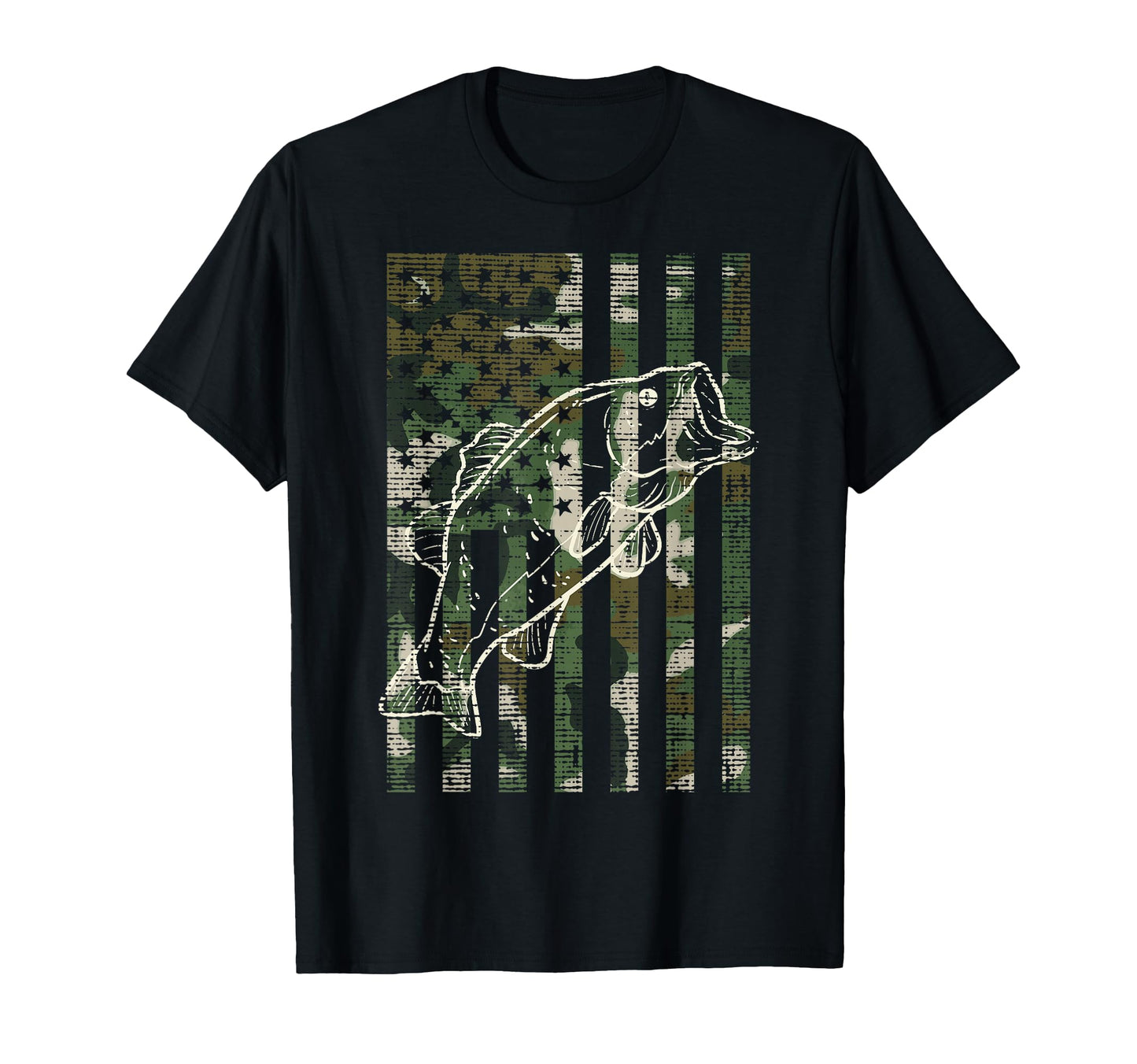 Fishing Camo Us Flag Fish Bass Patriot T-Shirt - Graphic Print for Adults - T-Shirt, Sweatshirt, Hoodie