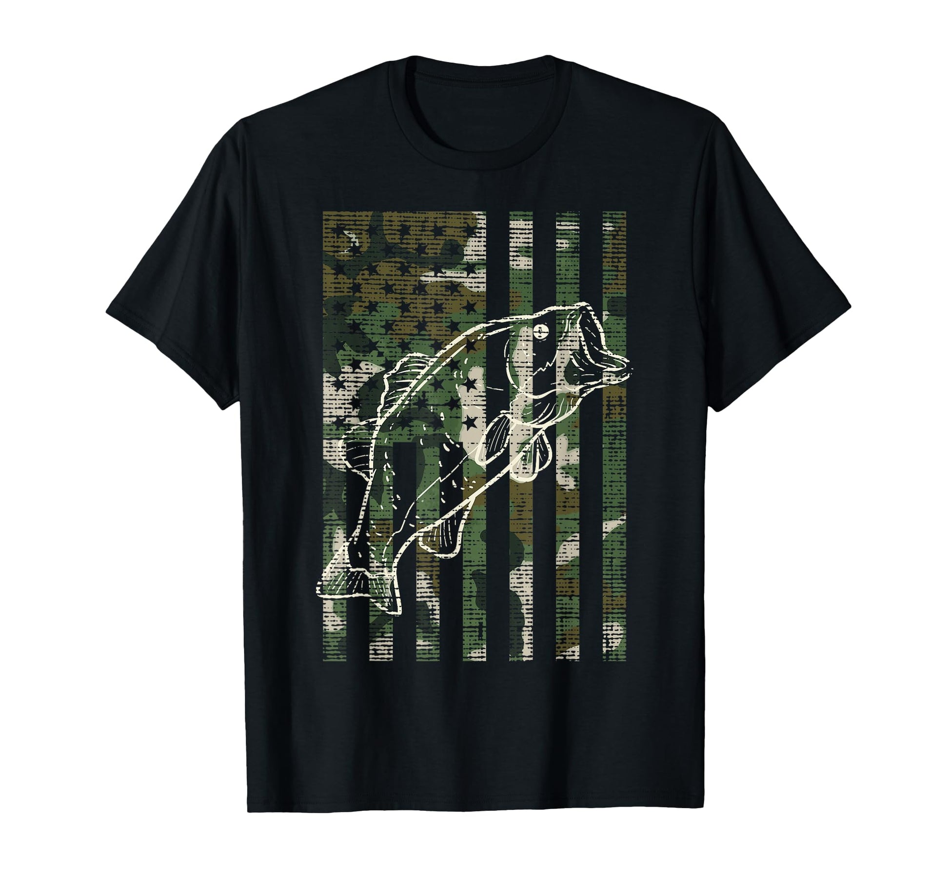 Fishing Camo Us Flag Fish Bass Patriot T-Shirt - Graphic Print for Adults - T-Shirt, Sweatshirt, Hoodie