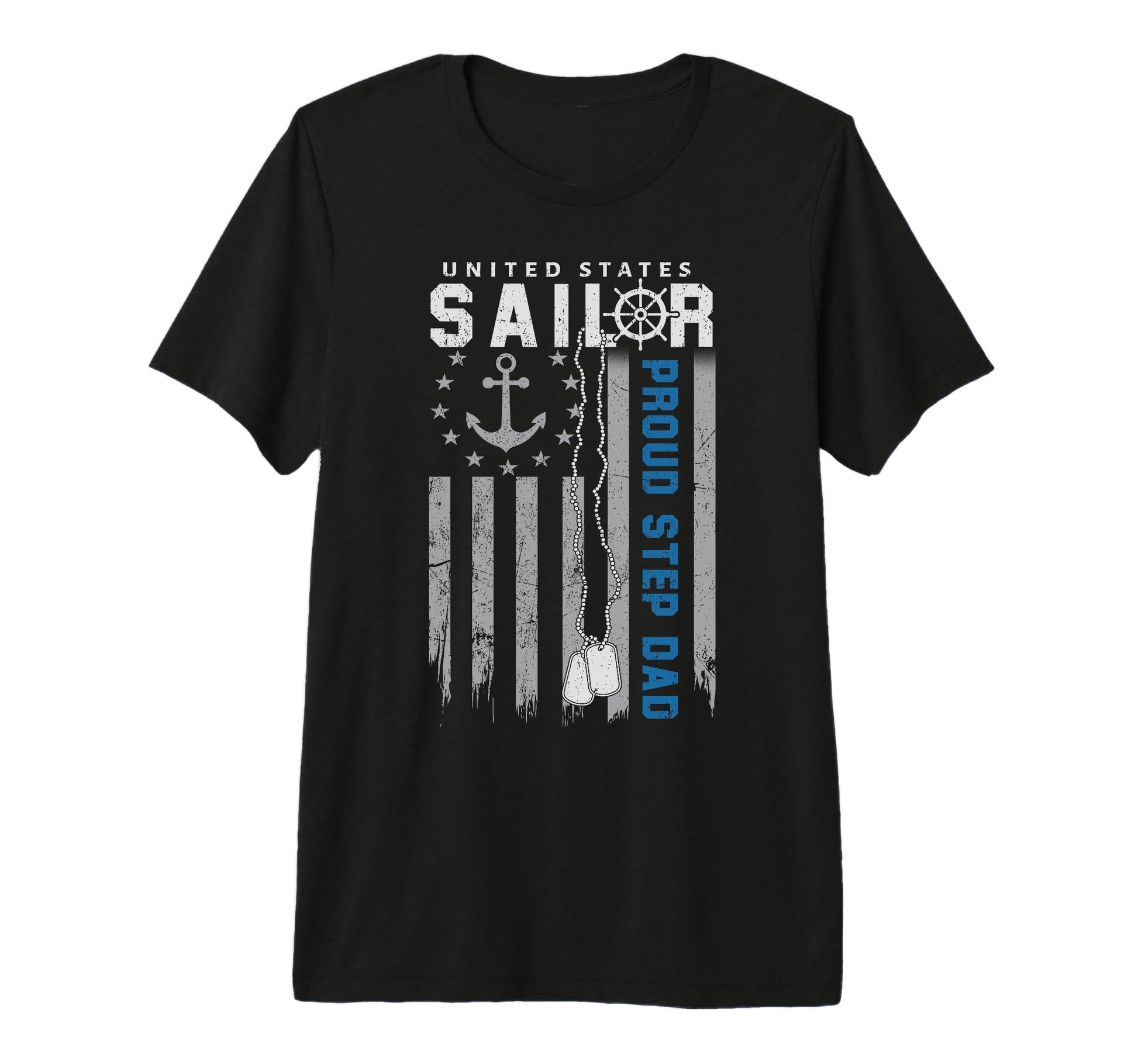 Mens Proud Step Dad Us Sailor Flag Usa T-Shirt - Trendy Graphic for Adults - T-Shirt, Sweatshirt, Hoodie