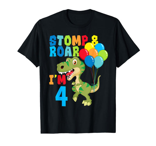 4Th Birthday Dinosaurs Stomp Roar Im 4 T-Shirt - Streetwear Style Men Women - T-Shirt, Sweatshirt, Hoodie