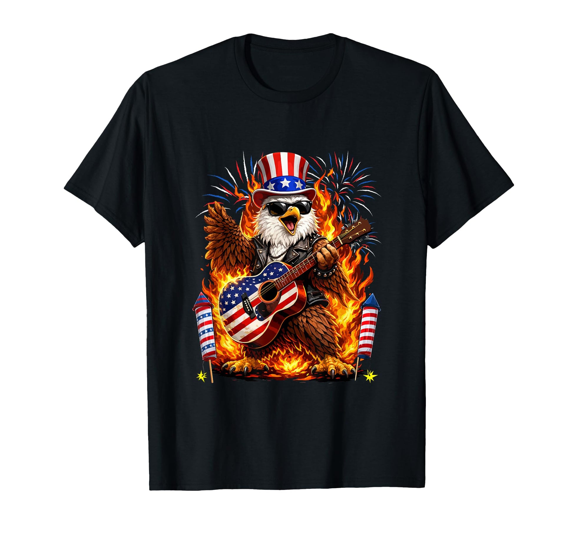 4Th July Eagle Playing Guitar Instrument T-Shirt - Unique Graphic Unisex - T-Shirt, Sweatshirt, Hoodie