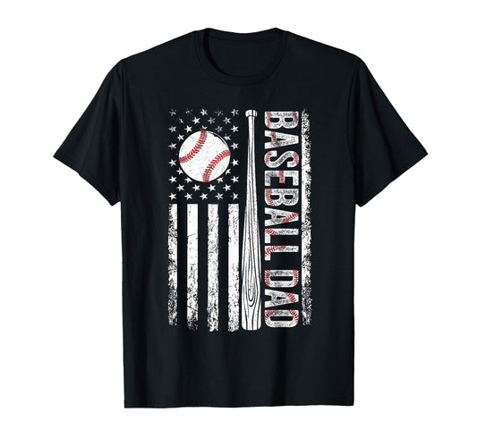 Baseball Dad American Flag Patriotic T-Shirt - Minimalist Print Men Women - T-Shirt, Sweatshirt, Hoodie