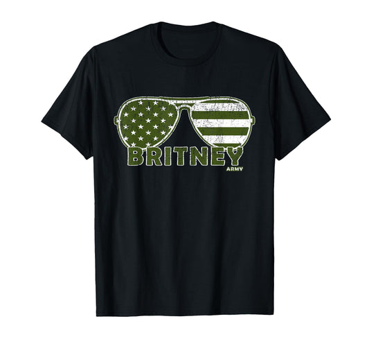 Britney Army Green Us Flag Sunglasses T-Shirt - Graphic Print for Adults - T-Shirt, Sweatshirt, Hoodie