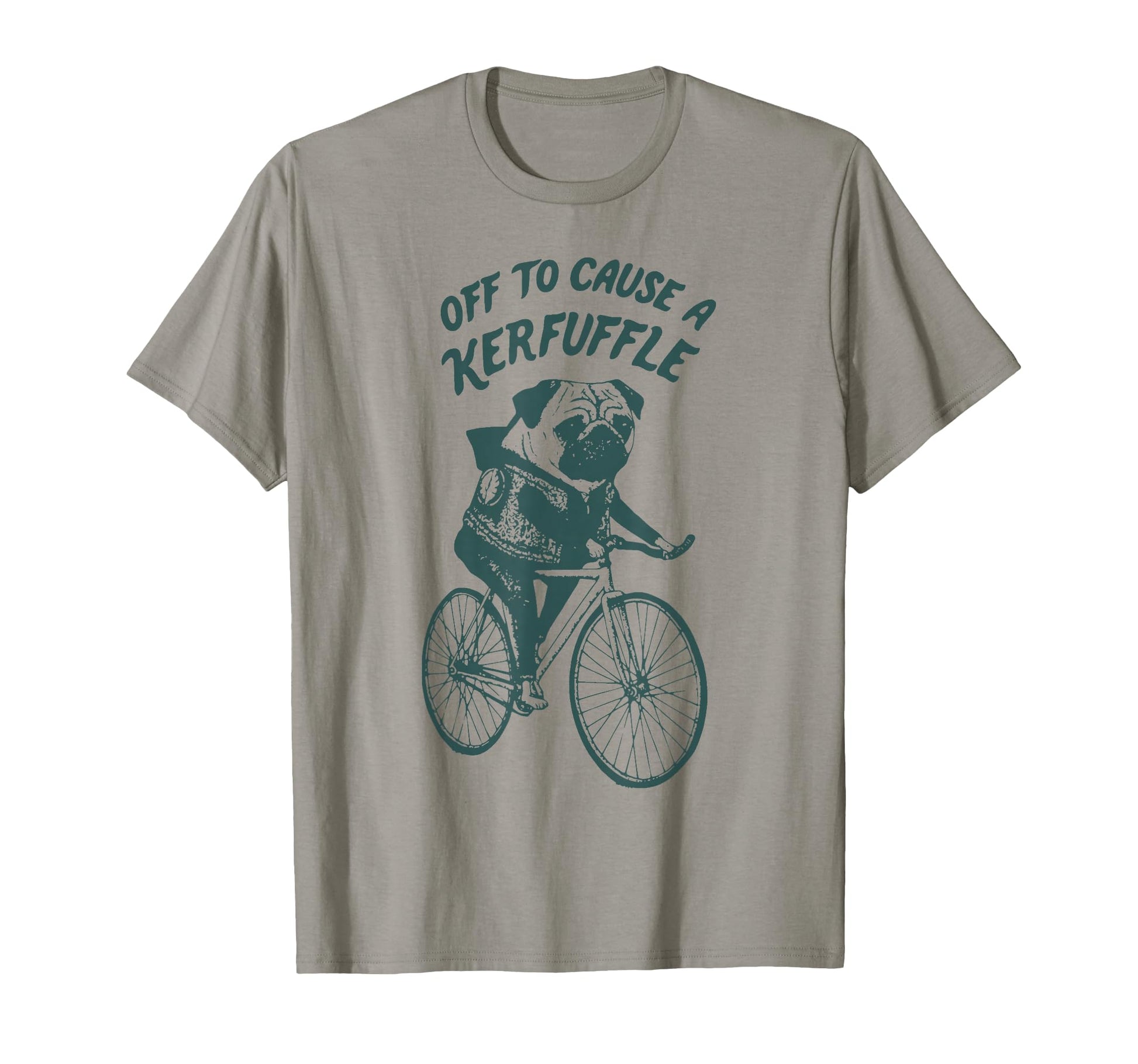 Off To Cause Kerfuffle Funny Pug Bicycle T-Shirt - Unique Graphic Unisex - T-Shirt, Sweatshirt, Hoodie