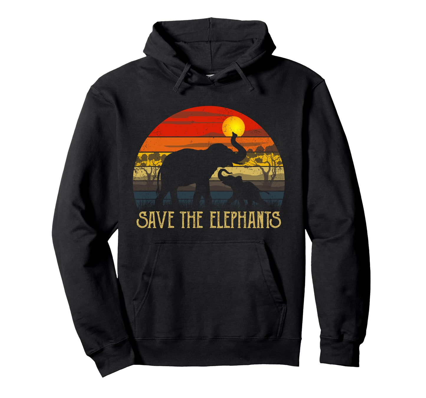 Sunset Save Elephants Africa Wild Animal Hoodie - Custom Art Print Unisex - T-Shirt, Sweatshirt, Hoodie