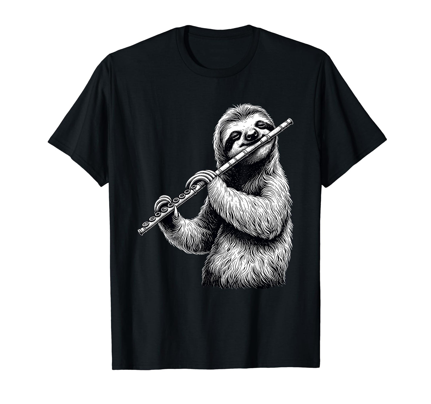 Sloth Playing Flute Flutist Player T-Shirt - Novelty Apparel Unisex - T-Shirt, Sweatshirt, Hoodie