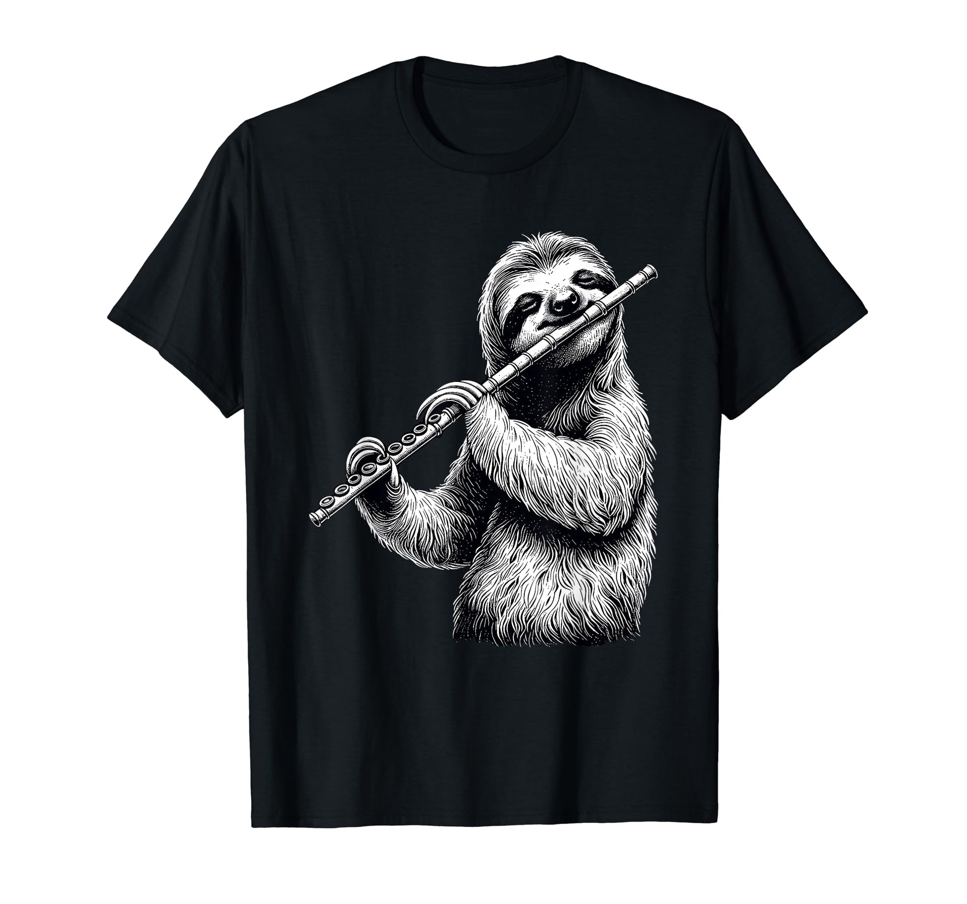 Sloth Playing Flute Flutist Player T-Shirt - Novelty Apparel Unisex - T-Shirt, Sweatshirt, Hoodie