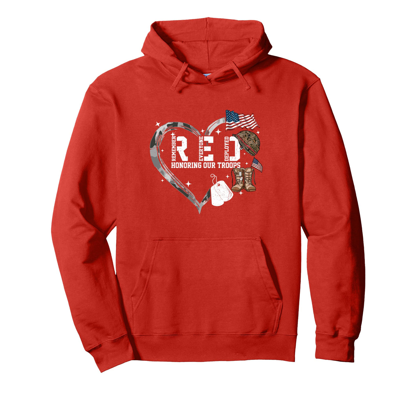 Red Friday Honoring Our Troops Camo Heart Hoodie - Unique Graphic Unisex - T-Shirt, Sweatshirt, Hoodie