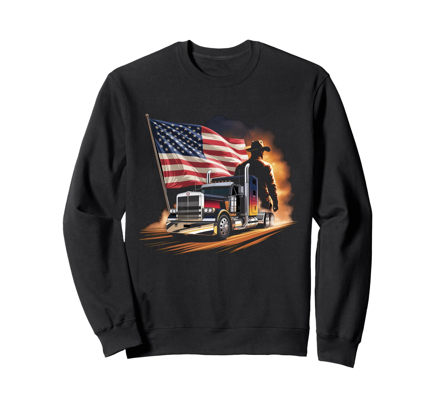 American Flag Trucker Dad Big Rig Sweatshirt - Fun Novelty Design Unisex - T-Shirt, Sweatshirt, Hoodie