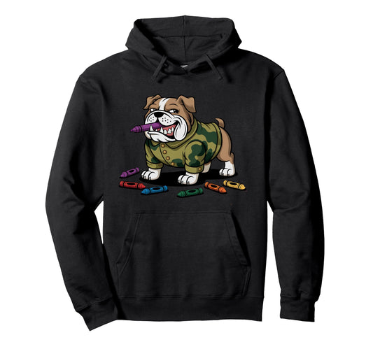 Bulldog Powered Crayons Boot Camp Mre Hoodie - Trendy Graphic Men Women - T-Shirt, Sweatshirt, Hoodie