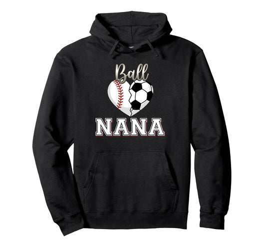Ball Nana Baseball Soccer Heart Hoodie - Minimalist Print Men Women - T-Shirt, Sweatshirt, Hoodie
