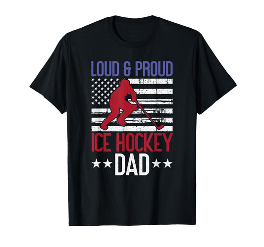 America Usa Flag Ice Hockey Dad Fathers T-Shirt - Unique Graphic Unisex - T-Shirt, Sweatshirt, Hoodie