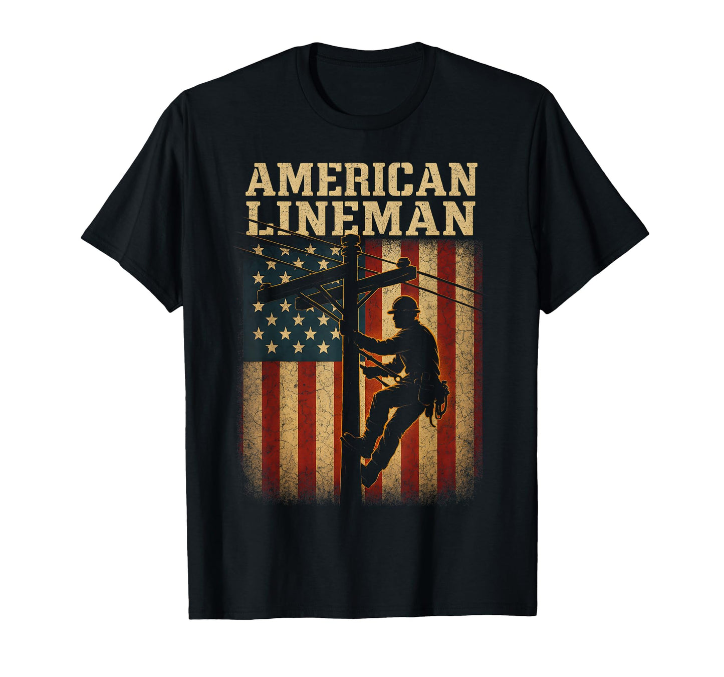 Lineman American Flag Electric Cable T-Shirt - Graphic Print Unisex - T-Shirt, Sweatshirt, Hoodie