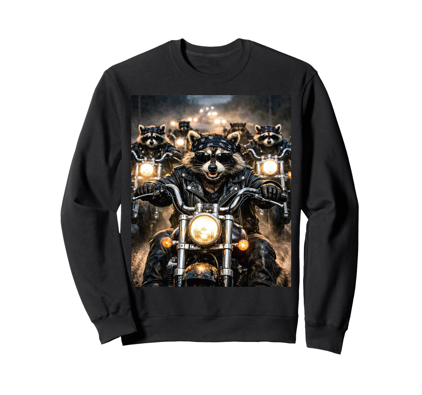 Funny Raccoon Biker Gang Realistic Sweatshirt - Custom Art Print Unisex - T-Shirt, Sweatshirt, Hoodie
