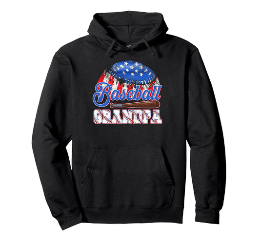 Baseball Grandpa Usa Flag Fathers Hoodie - Fun Novelty Design for Adults - T-Shirt, Sweatshirt, Hoodie