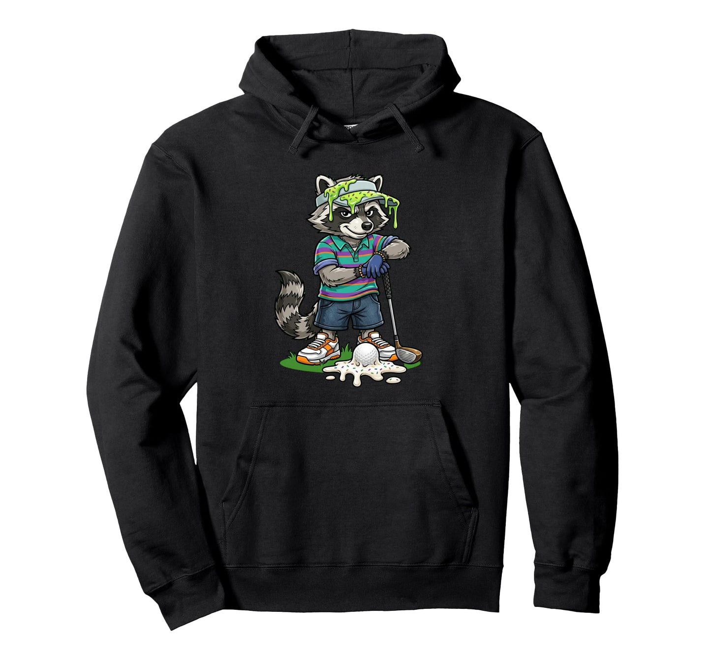 Funny Golf Raccoon Melting Ball Trash Hoodie - Novelty Apparel for Adults - T-Shirt, Sweatshirt, Hoodie