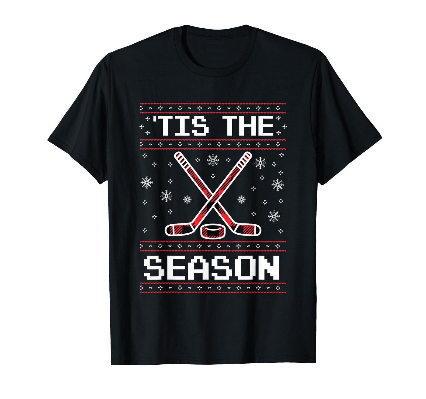 Tis Season Ice Hockey Red Plaid Ugly T-Shirt - Novelty Apparel for Adults - T-Shirt, Sweatshirt, Hoodie