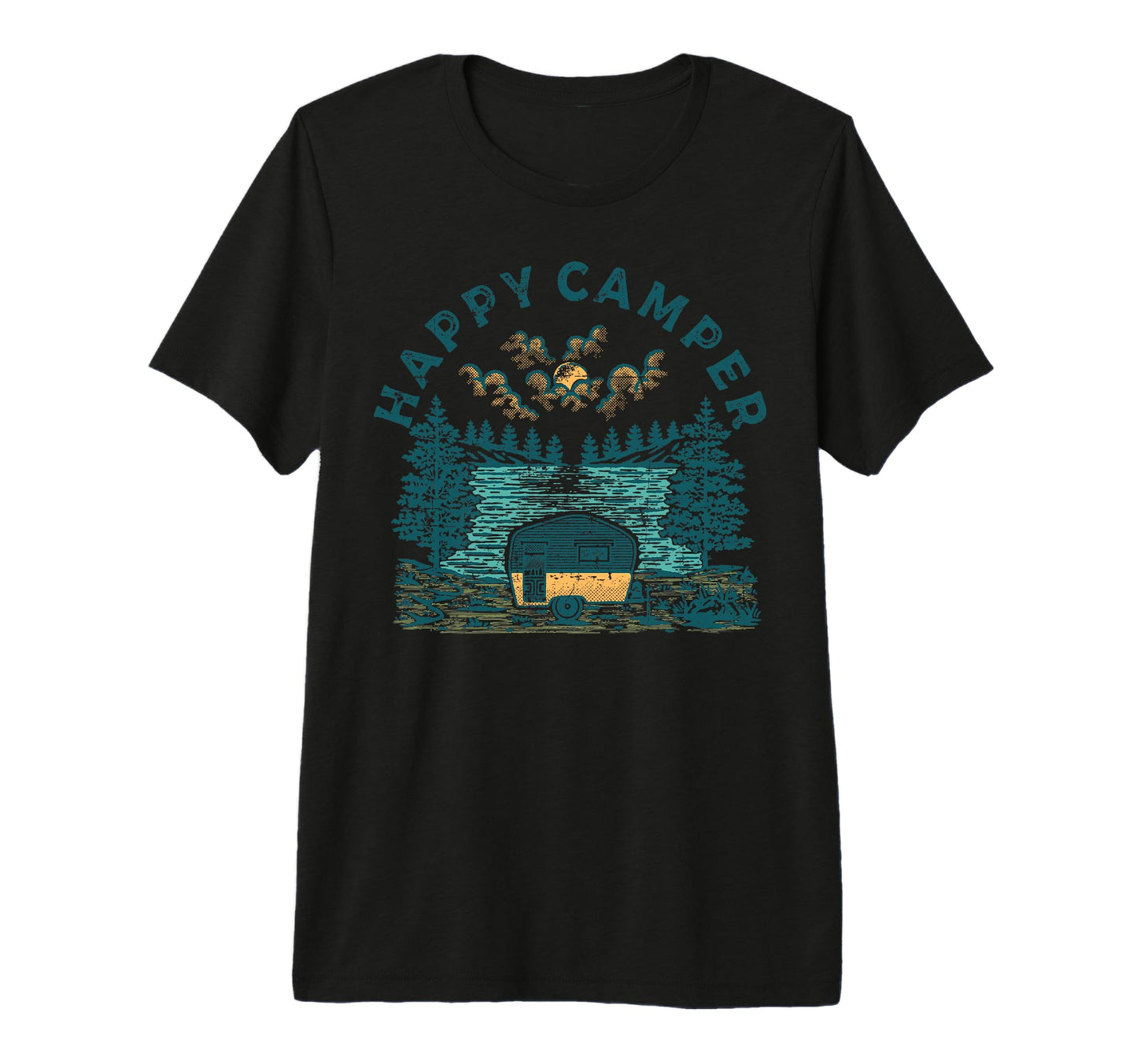 Happy Camper Mountain Hiking Camping T-Shirt - Novelty Apparel Men Women - T-Shirt, Sweatshirt, Hoodie