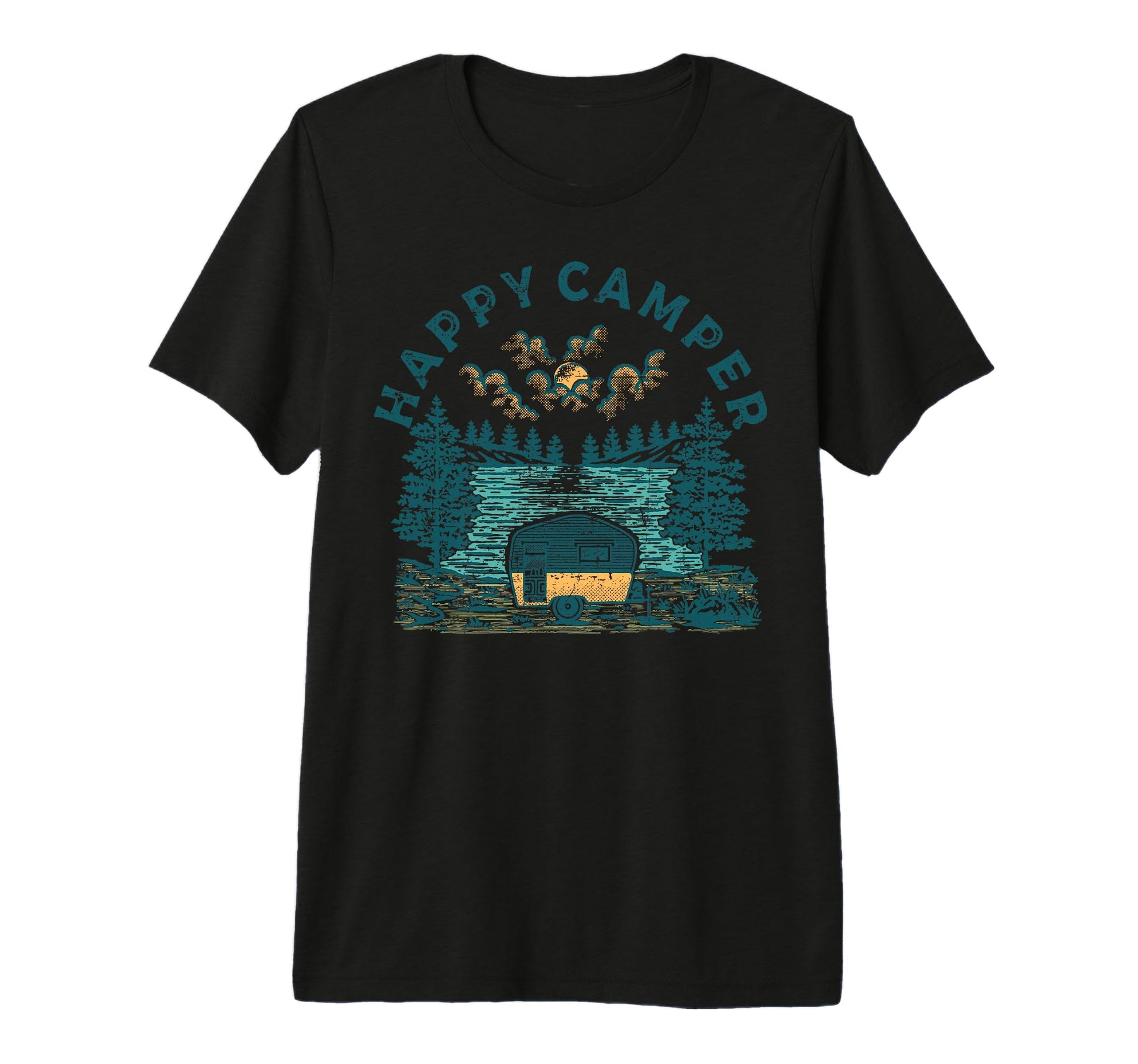 Happy Camper Mountain Hiking Camping T-Shirt - Novelty Apparel Men Women - T-Shirt, Sweatshirt, Hoodie