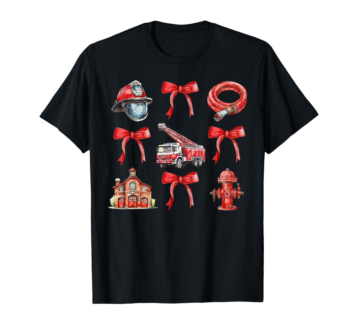 Coquette Bow Firefighter Firehouse T-Shirt - Graphic Print Men Women - T-Shirt, Sweatshirt, Hoodie