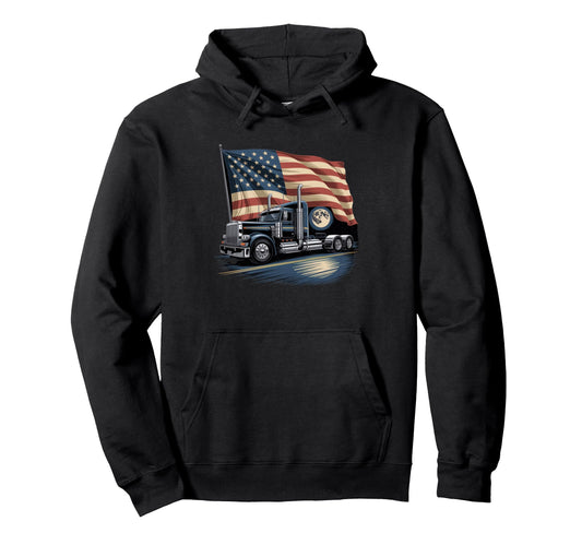 American Flag Trucker Dad Big Rig Hoodie - Fun Novelty Design Unisex - T-Shirt, Sweatshirt, Hoodie