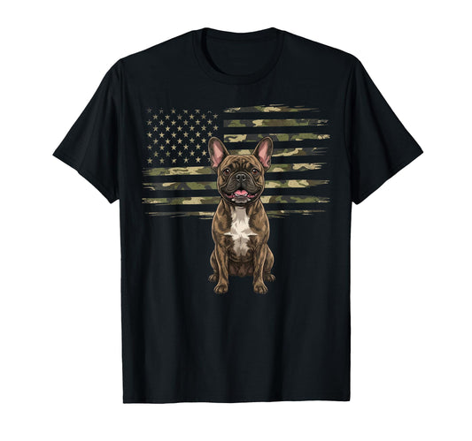 Camo American Flag French Bulldog T-Shirt - Fun Novelty Design for Adults - T-Shirt, Sweatshirt, Hoodie