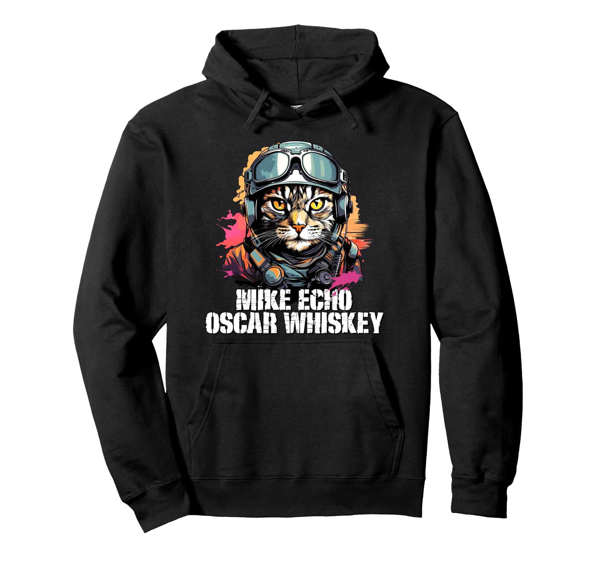 Military Cat Pilot Uniform Funny Cat Hoodie - Fun Novelty Design Men Women - T-Shirt, Sweatshirt, Hoodie