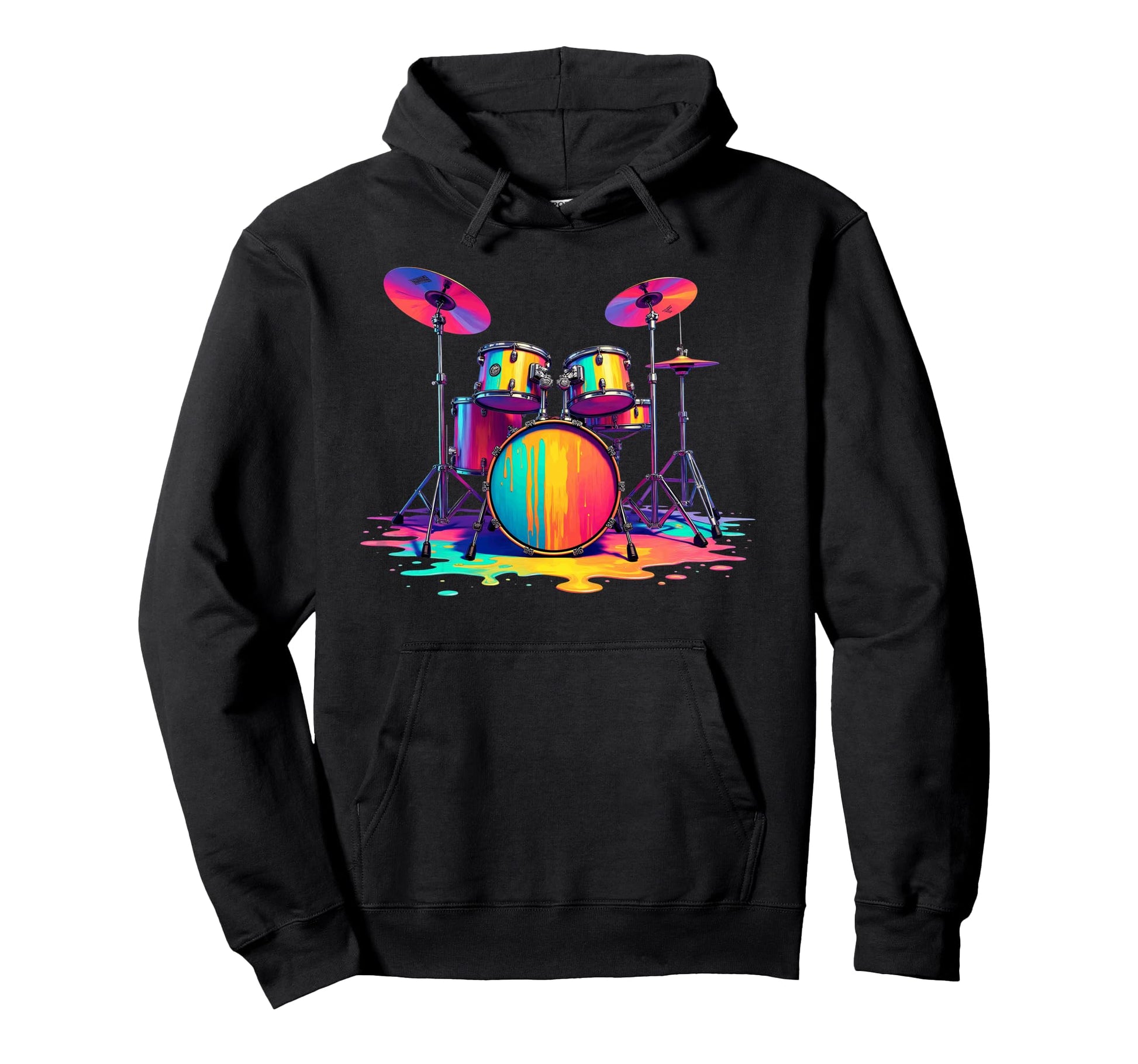 Pop Art Melting Drum Set Drummer Hoodie - Casual Everyday Wear Men Women - T-Shirt, Sweatshirt, Hoodie