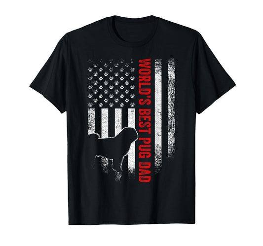 American Flag Worlds Best Pug Pugdog Dad T-Shirt - Graphic Print Men Women - T-Shirt, Sweatshirt, Hoodie