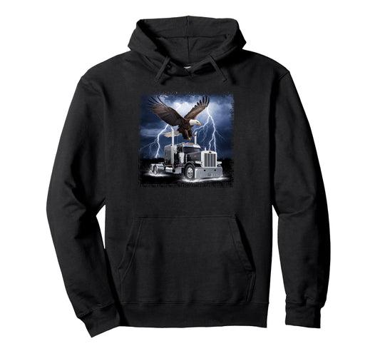 American Flag Trucker Dad Big Rig Hoodie - Aesthetic Graphic Men Women - T-Shirt, Sweatshirt, Hoodie