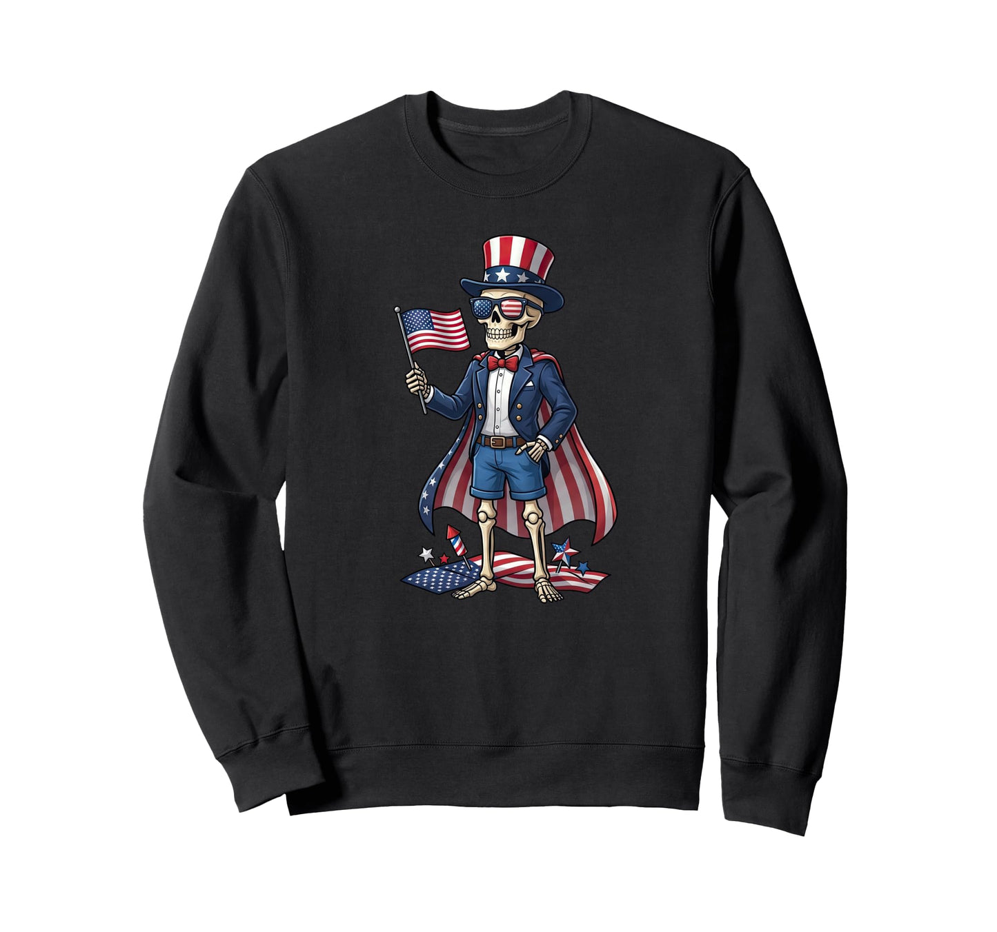 Funny Skeleton American Usa Flag Sweatshirt - Minimalist Print for Adults - T-Shirt, Sweatshirt, Hoodie