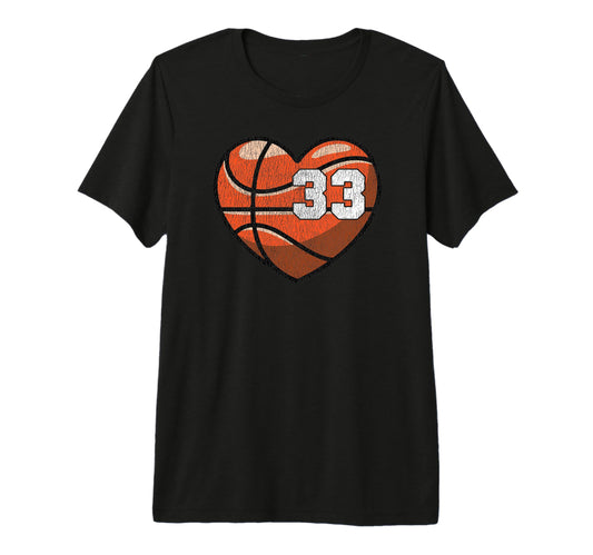 Basketball Number 33 Distressed Heart T-Shirt - Streetwear Style Unisex - T-Shirt, Sweatshirt, Hoodie